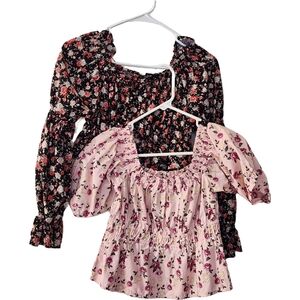 Bundled of 2 Puff Sleeve Floral Boho Crop Top Off Shoulder Cottagecore HP Size S